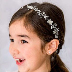 Flower Girl Headpiece Silver Wedding Headband for Girls Princess Flowers Hair